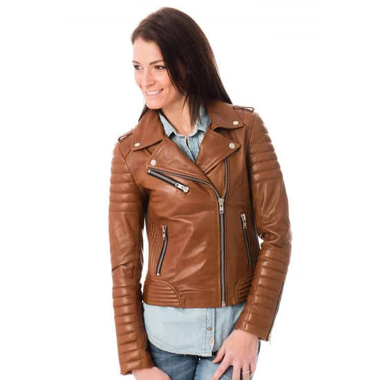 brown leather jacket female