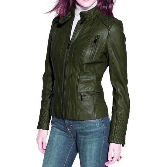 women's green leather jacket
