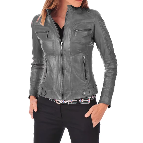 women's grey leather jacket