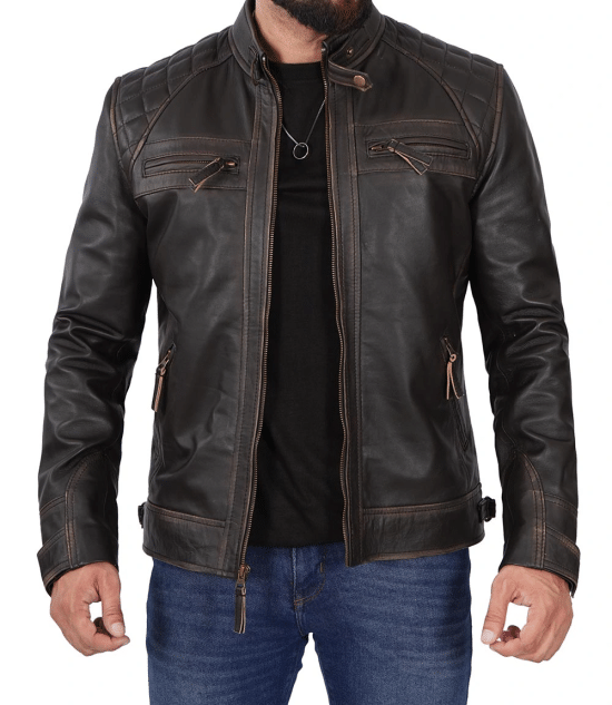 Mens Cafe Racer Distressed High Quality Brown Leather Jacket