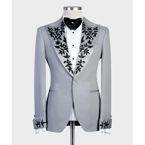 Grey Embroidered Suit