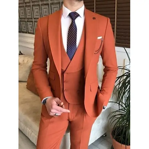 Men 3 Piece Orange Suit