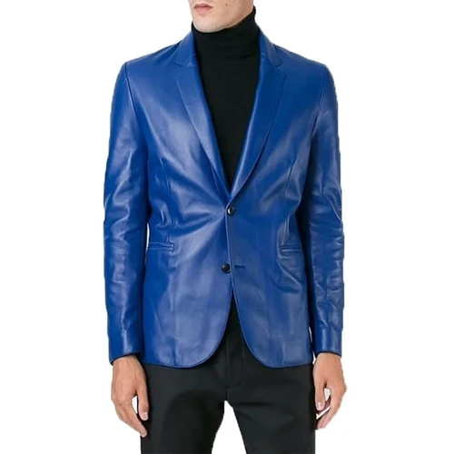 Blue Leather Blazer for Men