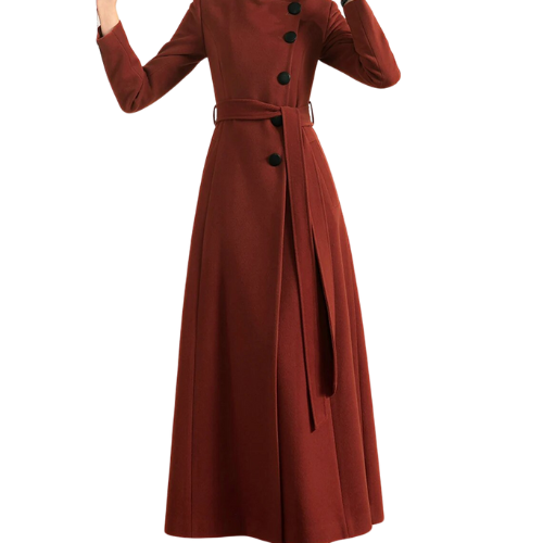 Women's Cognac Wool Long Coat