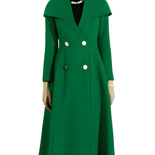 Green Wool Long Coat for Women