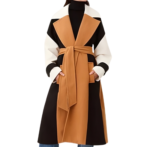 Women's Tri-Color Color-block Wool Coat