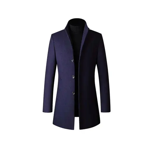 Men's Blue Wool Long Coat