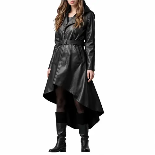 Black-Hooded-Leather-Long-Coat-for-Women