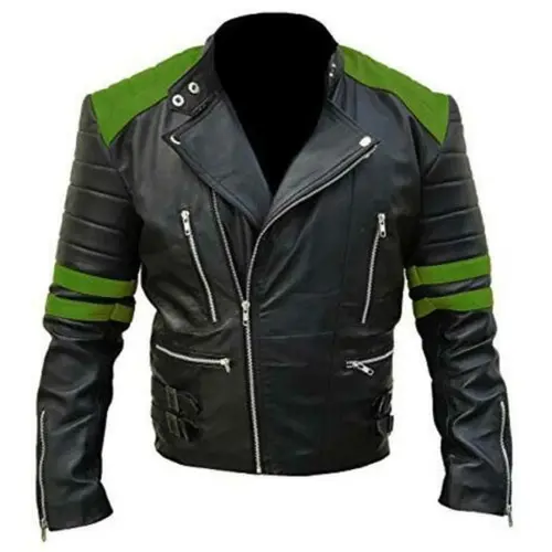 Men-Black-Green-Highlight-Biker-Leather-Jacket