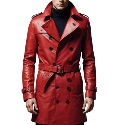 Men-Double-Breasted-Red-Leather-Coat