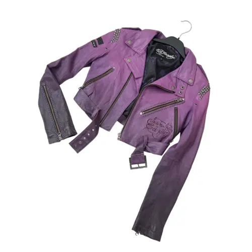 Women-Dotted-Purple-Biker-Leather-Jacket