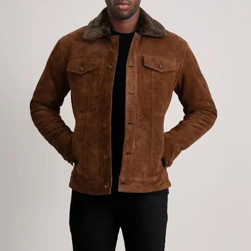 Dallis Suede Shearling Trucker Brown Jacket