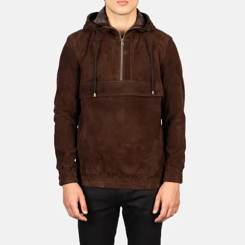 Kenton Mocha Suede Pullover Jacket – Cozy Hooded Style for Everyday Comfort